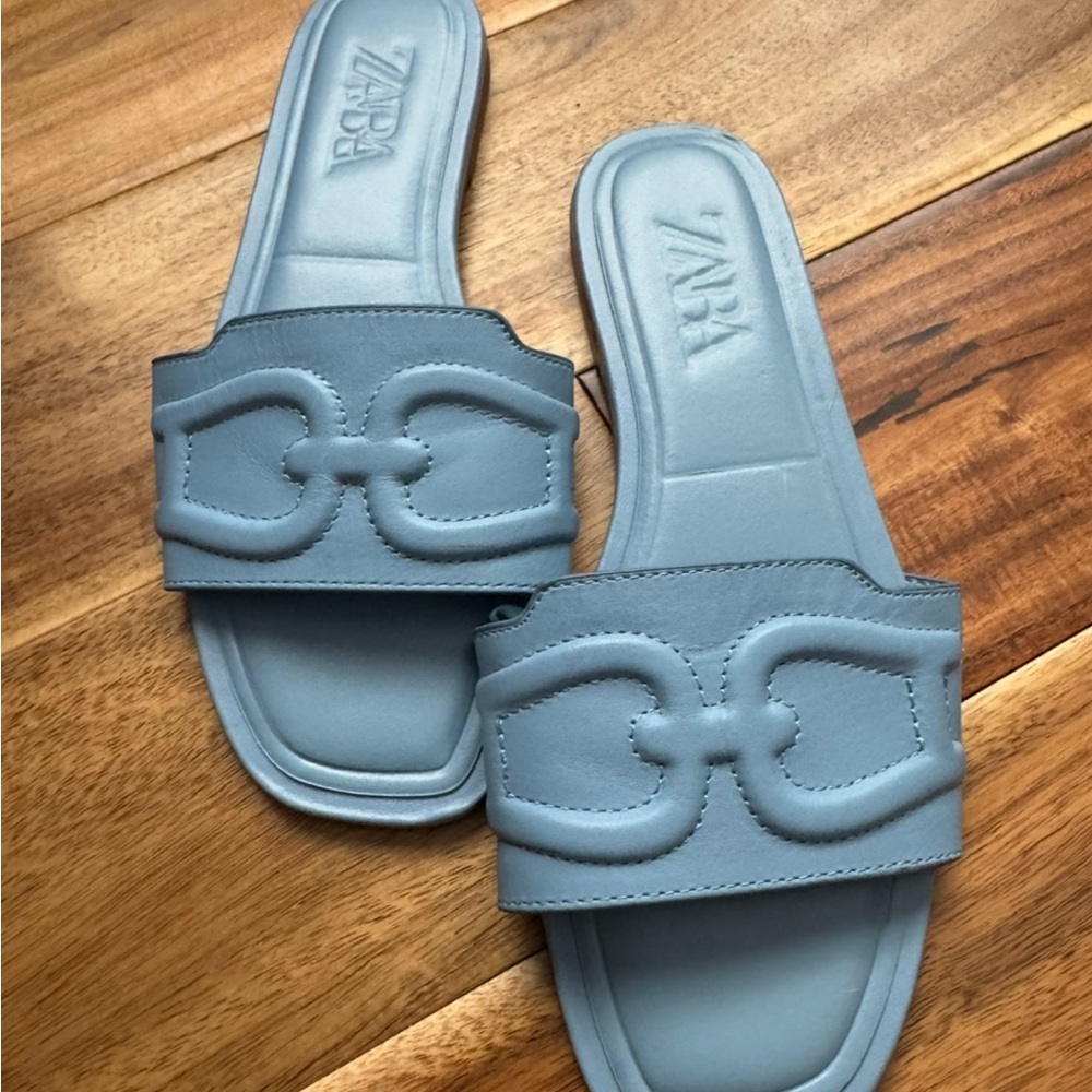 Zara Light Blue Slide Sandals